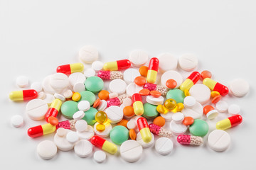 A lot of pills and vitamins. The concept of medicine, disease, health.