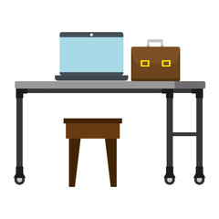 office workplace with desk and laptop scene vector illustration design