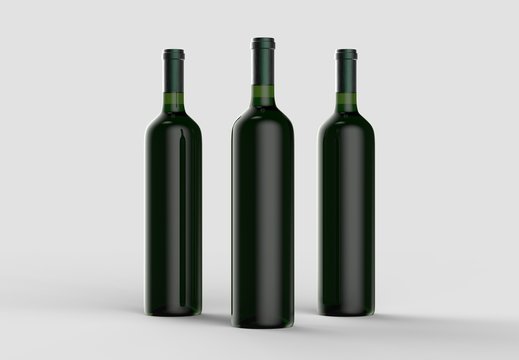 Wine bottle mock up without label. Isolated on light gray background. 3D illustration
