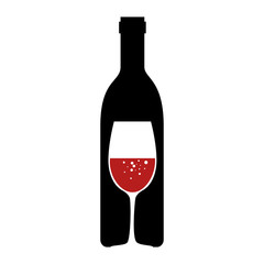 wine red bottle silhouette with cup vector illustration design