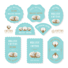 set of tags and logo for cotton manufacture