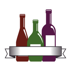 wine bottles and ribbon vector illustration design