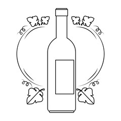 wine bottle silhouette with leafs vector illustration design