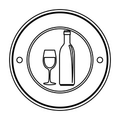 wine bottle and cup seal stamp vector illustration design