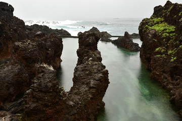 Porto moniz, Madeira, Portugal - february 25 2018 : natural pool