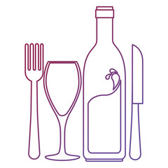 wine bottle silhouette with cup and cutlery vector illustration design