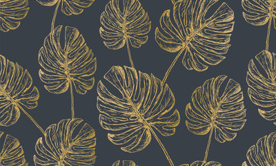 Trendy Tropical Background. Monstera Pattern Endless