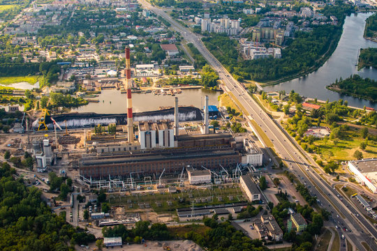 zeran power plant aerial view in warsaw poland 