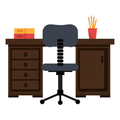 office workplace with desk and chair scene vector illustration design