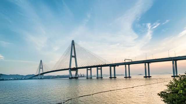 Landscape of the bridge over the sea at dusk