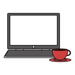 laptop computer with coffee cup vector illustration design