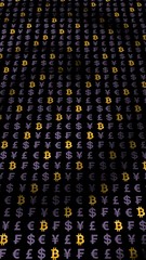 Obraz premium Ethereum classic and currency on a dark background. Digital crypto symbol. Currency wave effect, market fluctuations. Business concept. 3D illustration