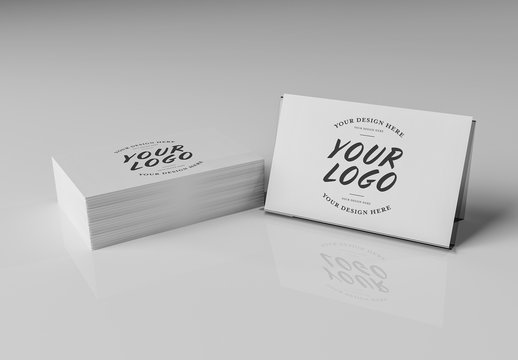 Stack of Business Cards on White Desk Mockup 