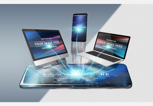 Floating Connected Isolated Devices Mockup