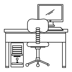 office workplace with desk and desktop scene vector illustration design