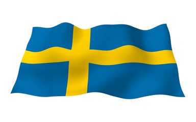 The flag of Sweden. Official state symbol of the Kingdom of Sweden. A blue field with a yellow Scandinavian cross that extends to the edges of the flag. 3d illustration