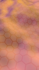 Colorful honeycomb with a gradient color on a light background. Perspective view on polygon look like honeycomb. Wavy surface. Isometric geometry. 3D illustration