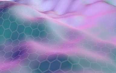 Colorful honeycomb with a gradient color on a light background. Perspective view on polygon look like honeycomb. Wavy surface. Isometric geometry. 3D illustration