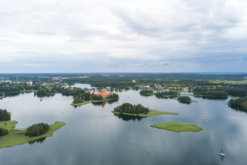 Obraz premium Drone aerial view of lake Galve, Trakai Lithuania