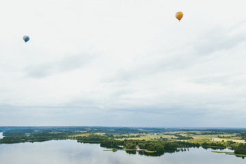 Drone aerial view of lake Galve, Trakai Lithuania