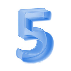 Blue baking cake pan, cookie cutter or toy mold like mathematical digit 5 or Five one on white background, 3D rendered font image