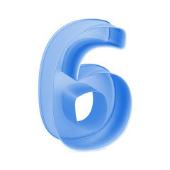 Blue baking cake pan, cookie cutter or toy mold like mathematical digit 6 or Six one on white background, 3D rendered font image