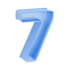 Blue baking cake pan, cookie cutter or toy mold like mathematical digit 7 or Seven one on white background, 3D rendered font image