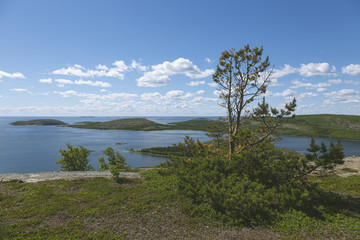 Kuzova Island archipelago in the White Sea, view from the top of the island German Kuzov