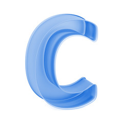 Blue baking cake pan, cookie cutter or toy mold like capital letter C on white background, 3D rendered font image