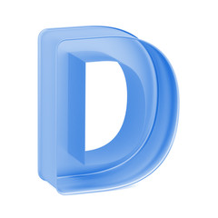 Blue baking cake pan, cookie cutter or toy mold like capital letter D on white background, 3D rendered font image