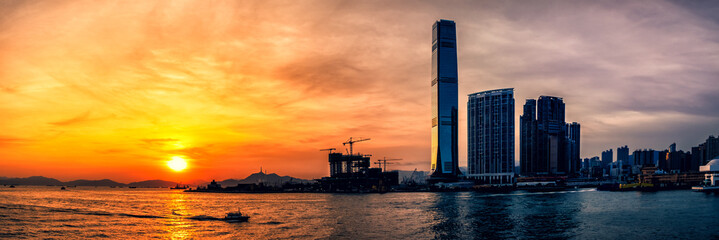 Sunset of Victoria Harbor of Hong Kong