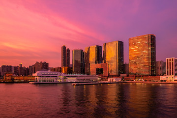Fototapeta na wymiar Twilight of Victoria Harbor of Hong Kong