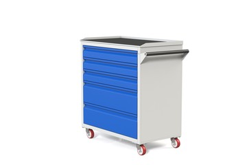 Metal tool cabinet on wheels with drawers. A convenient place for storing tools and spare parts....