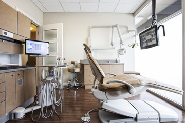 Interior of an up to date dentist office.