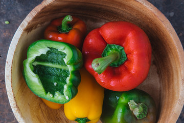 Green , yellow and red bell pepper background