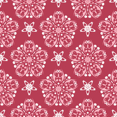 Floral red seamless background with beige pattern