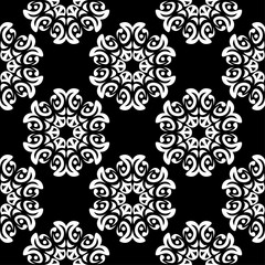 White floral seamless pattern on black background