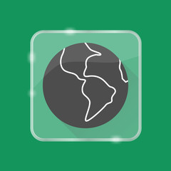 Planet Earth silhouette icon in flat style on transparent button