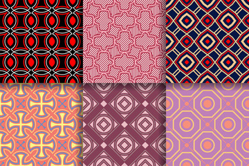 Geometrical backgrounds. Collection of colored seamless textures