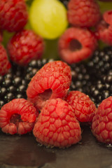 Varied fruit, blackberry, raspberry and grapes