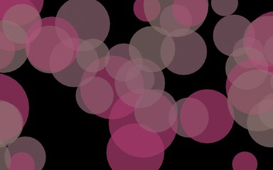 Multicolored translucent circles on a dark background. Pink tones. 3D illustration