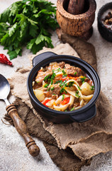 Traditional oriental uzbek soup lagman 