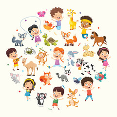 Fototapeta premium Vector Illustration Collection of Kids and Animals