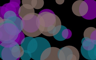 Multicolored translucent circles on a dark background. Red tones. 3D illustration