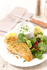 chicken breast with salad and sauce