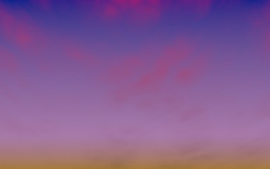 Cumulus pink clouds in the purple sky at sunset. Abstract group of clouds in the evening. 3D illustration