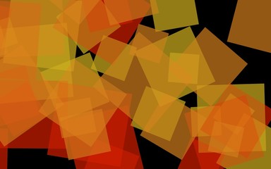 Multicolored translucent squares on a dark background. Orange tones. 3D illustration