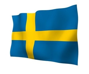 The flag of Sweden. Official state symbol of the Kingdom of Sweden. A blue field with a yellow Scandinavian cross that extends to the edges of the flag. 3d illustration