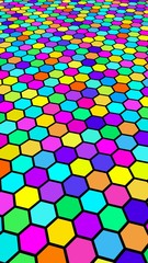Honeycomb multi-colored. Perspective view on polygon look like honeycomb. Wavy surface. Isometric geometry. 3D illustration