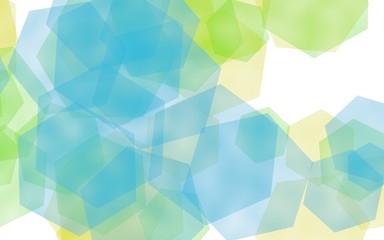 Multicolored translucent hexagons on white background. Green tones. 3D illustration